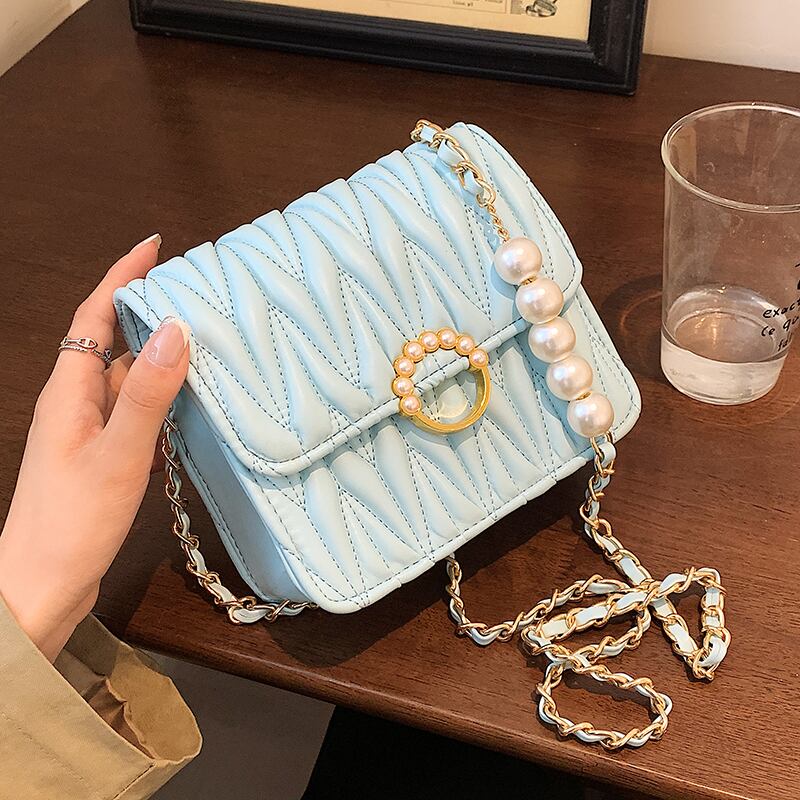 サマーチェーン レッド刺繍 夏物 スクウェア メッセンジャーバッグ 手作りハンドバック25141828659