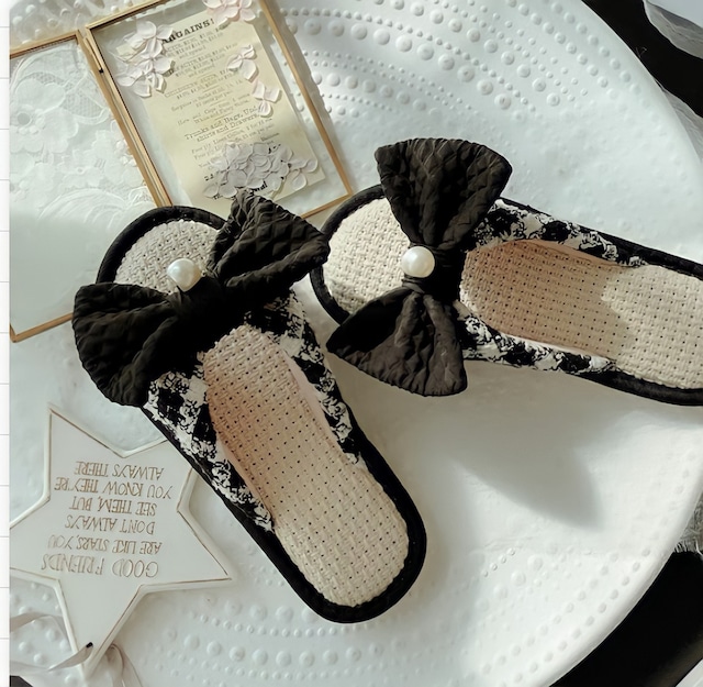 【3size/4color】ribon desigh room slippers　P477