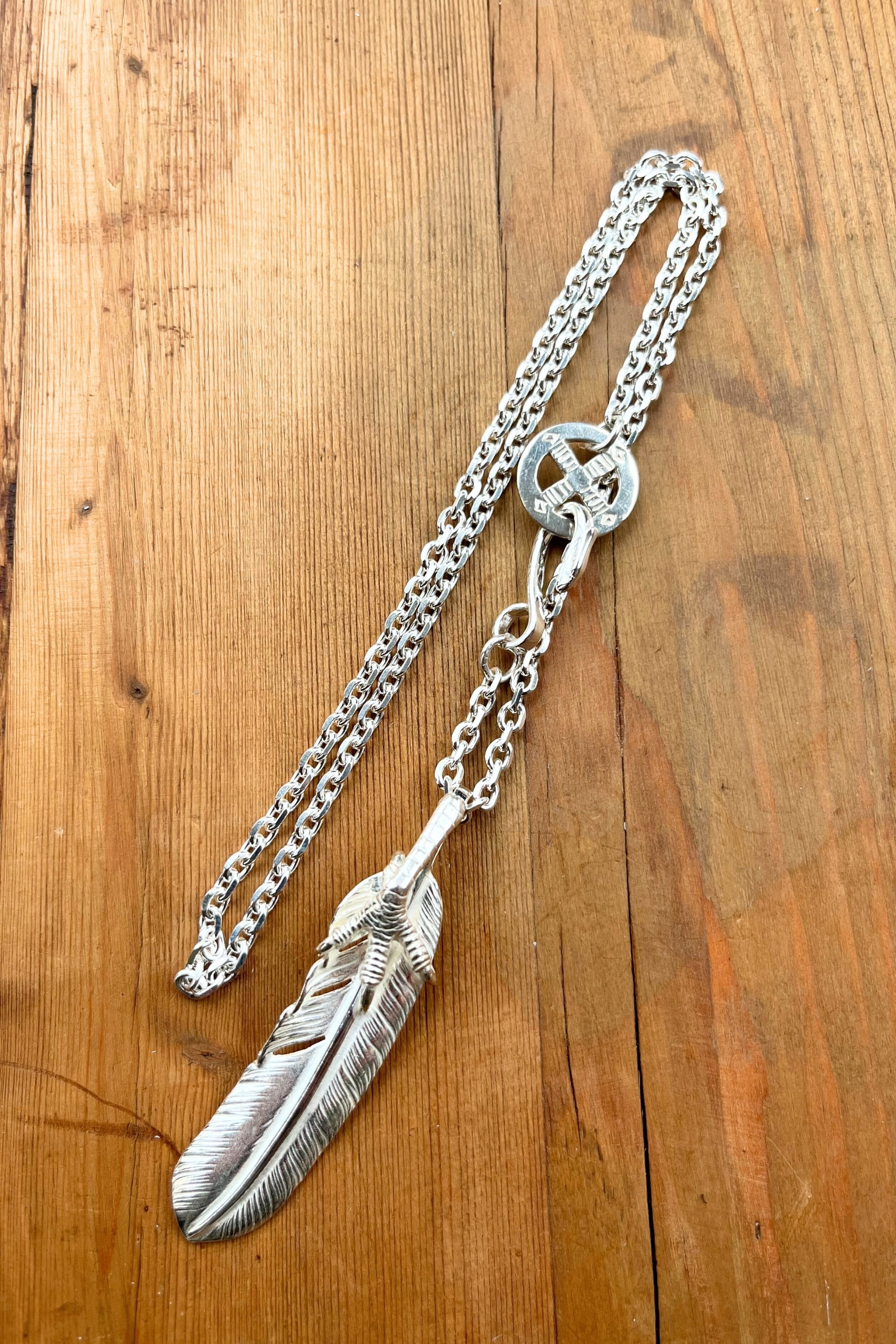 go60 銀爪付き特大フェザー50cmチェーン【細角or細丸】（イーグルフック、ホイール付き）