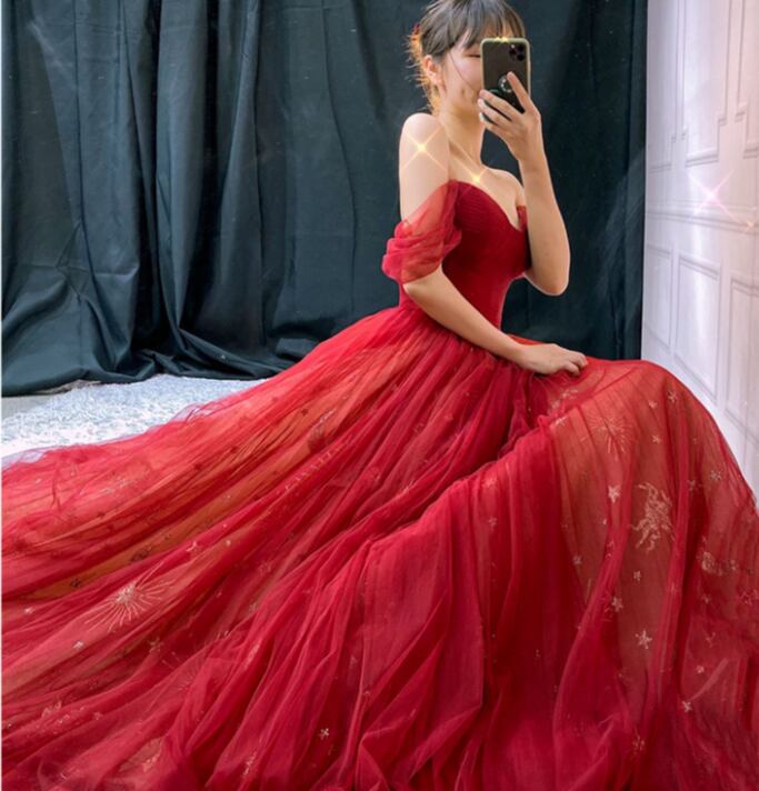 オフショルダー パーティードレス キラキラチュール セクシー 花嫁  