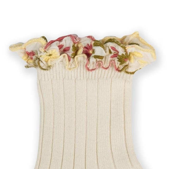 Collegien - Anémone Embroidered Ruffle Ribbed Ankle Sock /  Doux Agneaux