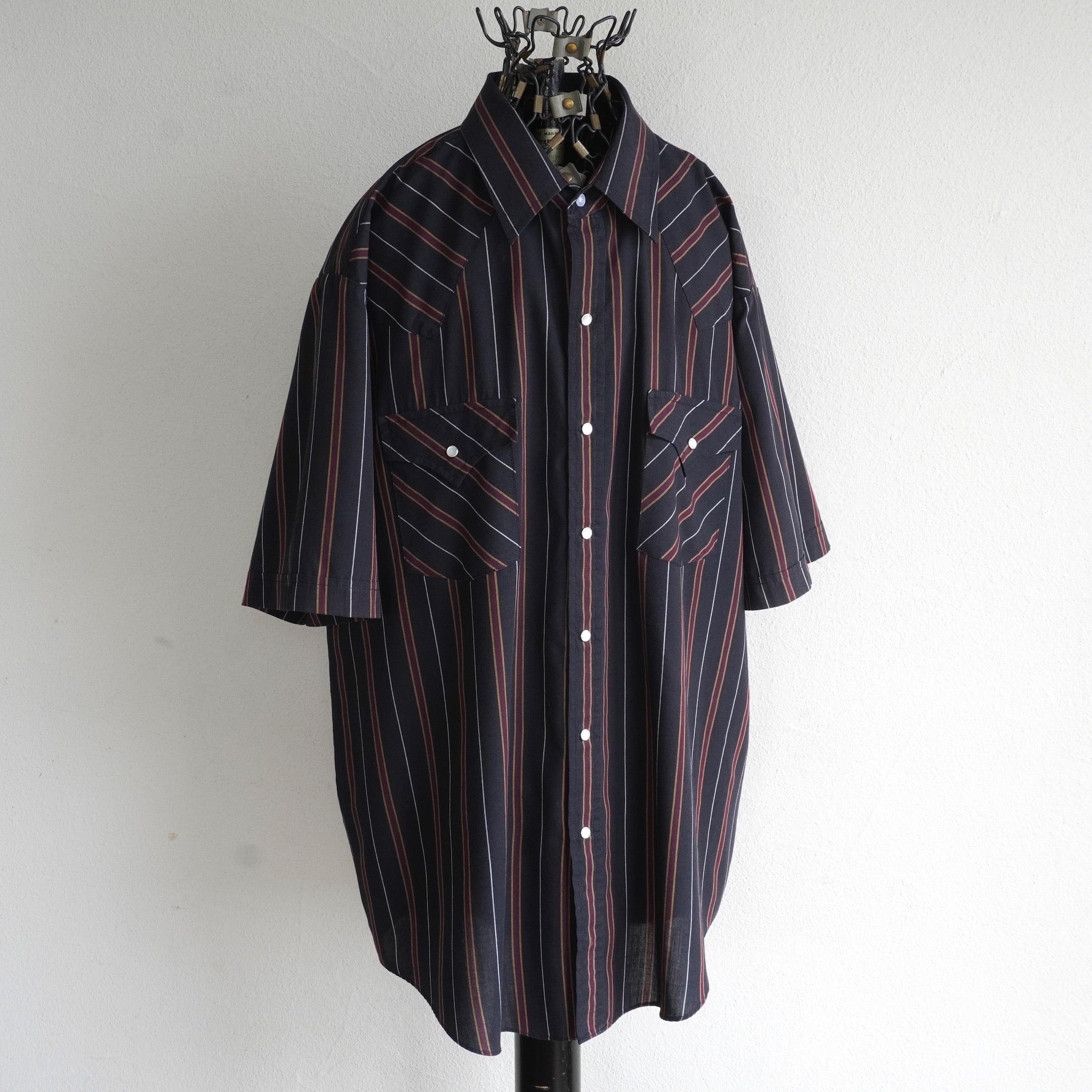 1990's〜2000's [PLAINS] S/S ウエスタンシャツ ブラック系 ストライプ