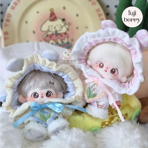 10〜12cm用 ぬい服 うさ耳 ツイード 2着セット 10cmぬい服】うさ耳フードロンパースコーデ 10cm着せ替え