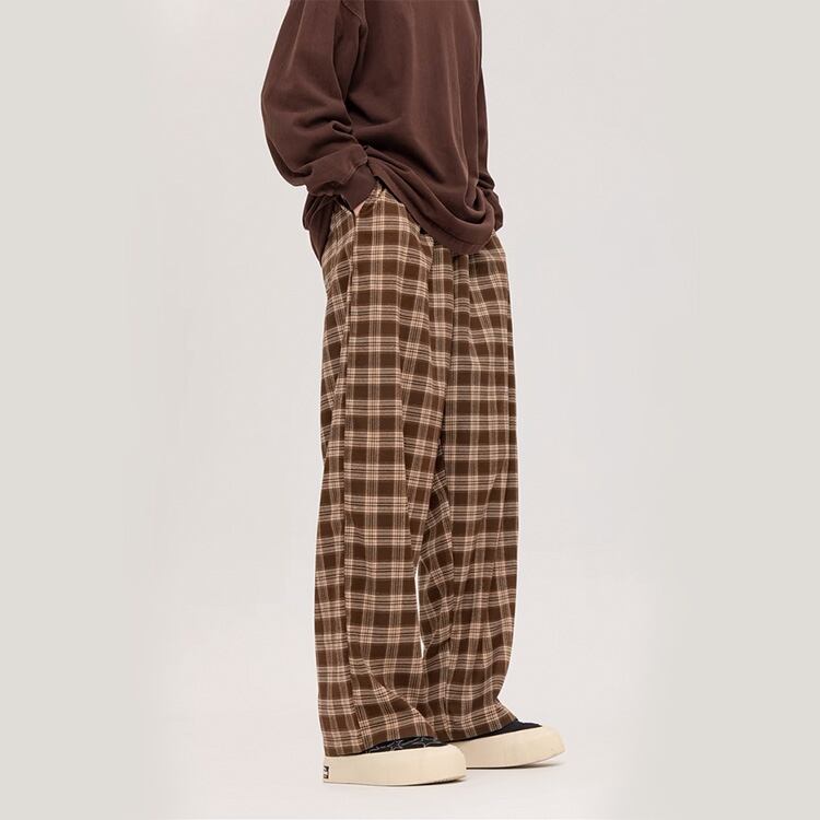 ★CONTRAST PLAID STRAIGHT LEG CASUAL PANTS（unisex)　　　A0795