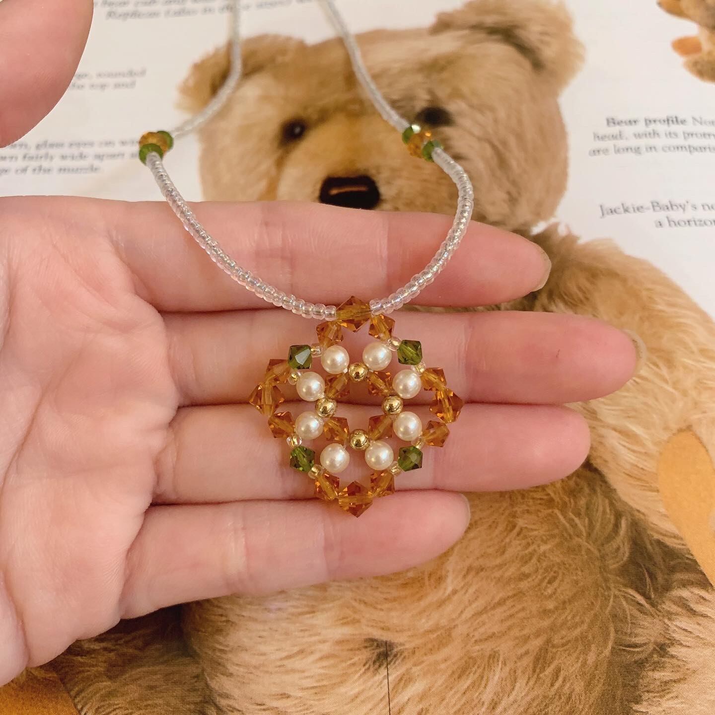 orange square beads necklace