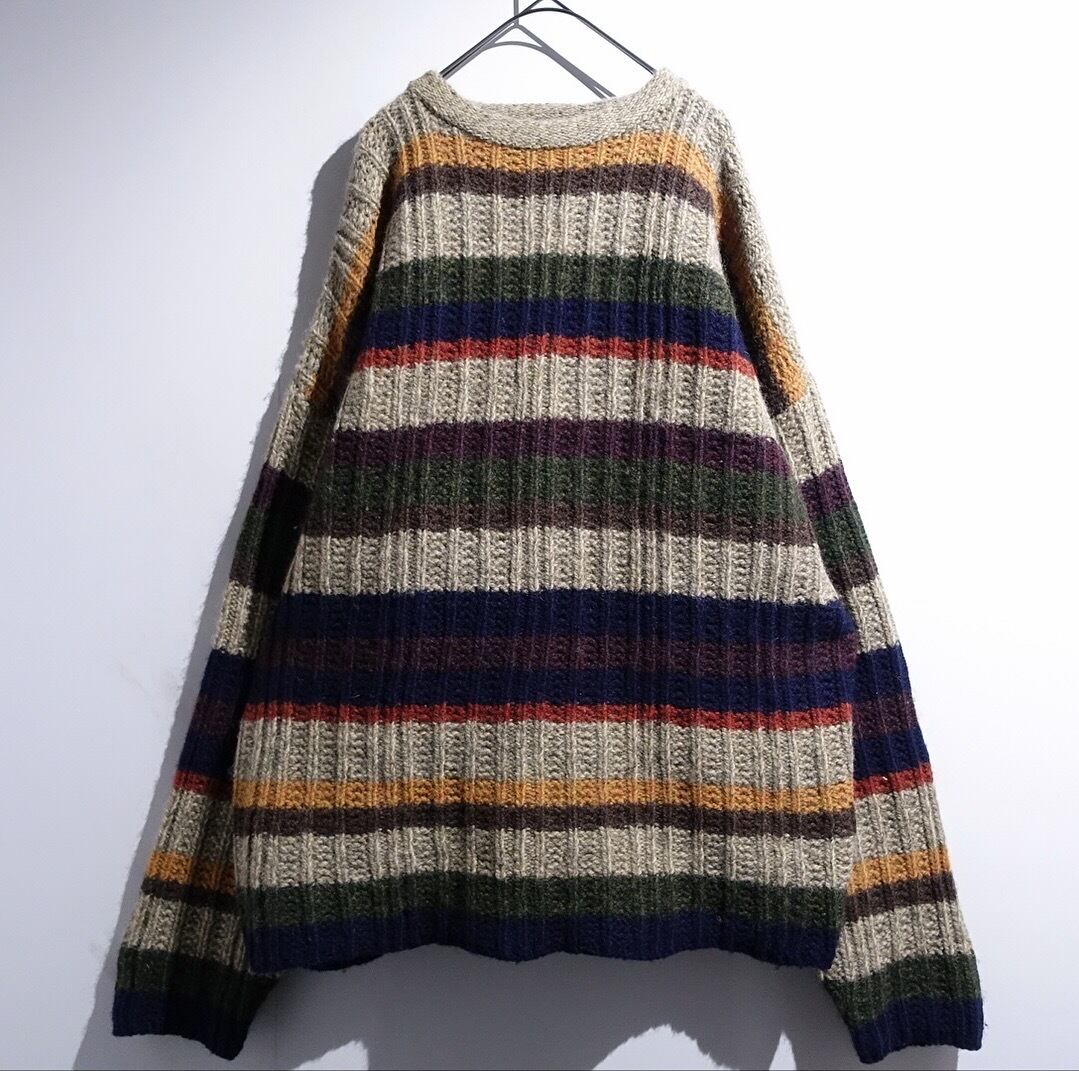 OOs "NAUTICA" Multicolored Thick Border Desgin Wool Knit