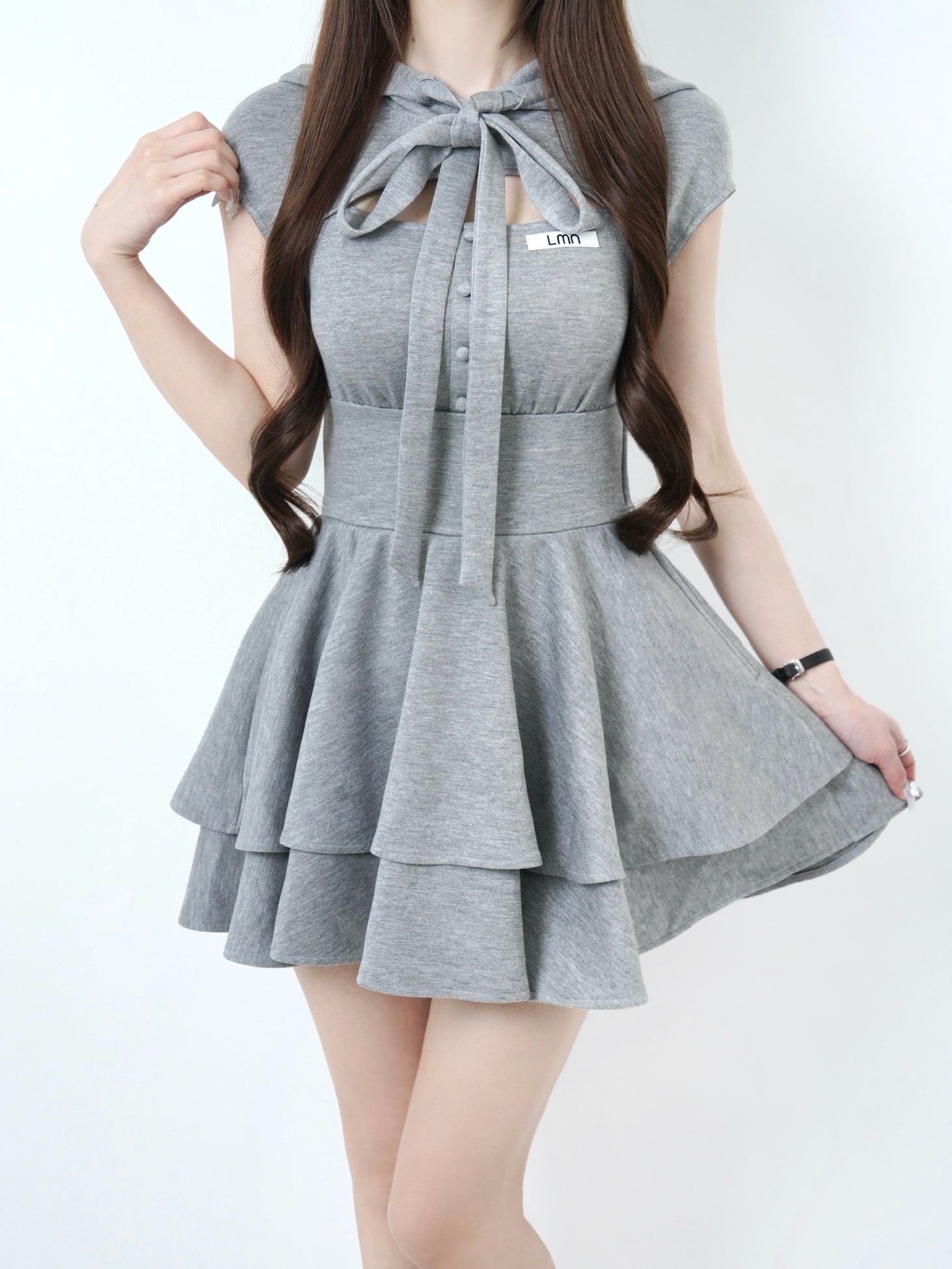 Ribbon hood flare onepiece【グレー】 | Lumignon