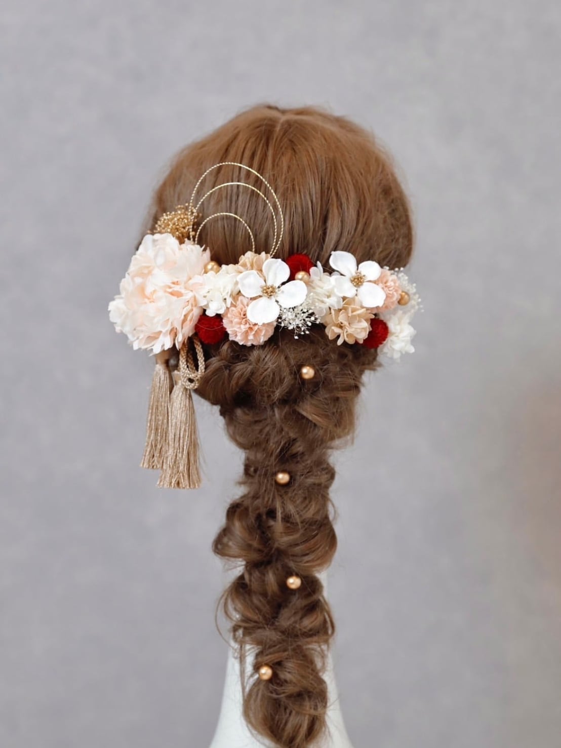 【杜若kakIthubata髪飾り ピンク】髪飾り ウェディング 袴 振袖 成人式 ヘアドレス ヘアパーツ プリザーブドフラワー ドライフラワーフラワー k-0086