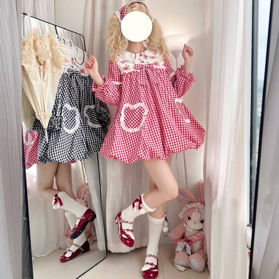 ゆめかわ♡全2カラー 幼女ちっくなギンガムチェックワンピース wanpi98