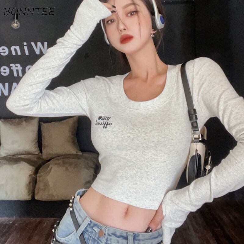 【新作】【送料無料】 Tシャツ女性ミニマリスト Hotsweet 春の女性の韓国スタイル刺繍ストリートスリムクロップトップスオールマッチ居心地の良い人気カジュアル 0251899655282