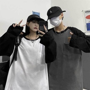 【韓国通販 dgo】2colors ユニセックス バイカラーカップルリンガーロンT ホワイト/ブラック/グレー(M3025）センス溢れるファッションitem