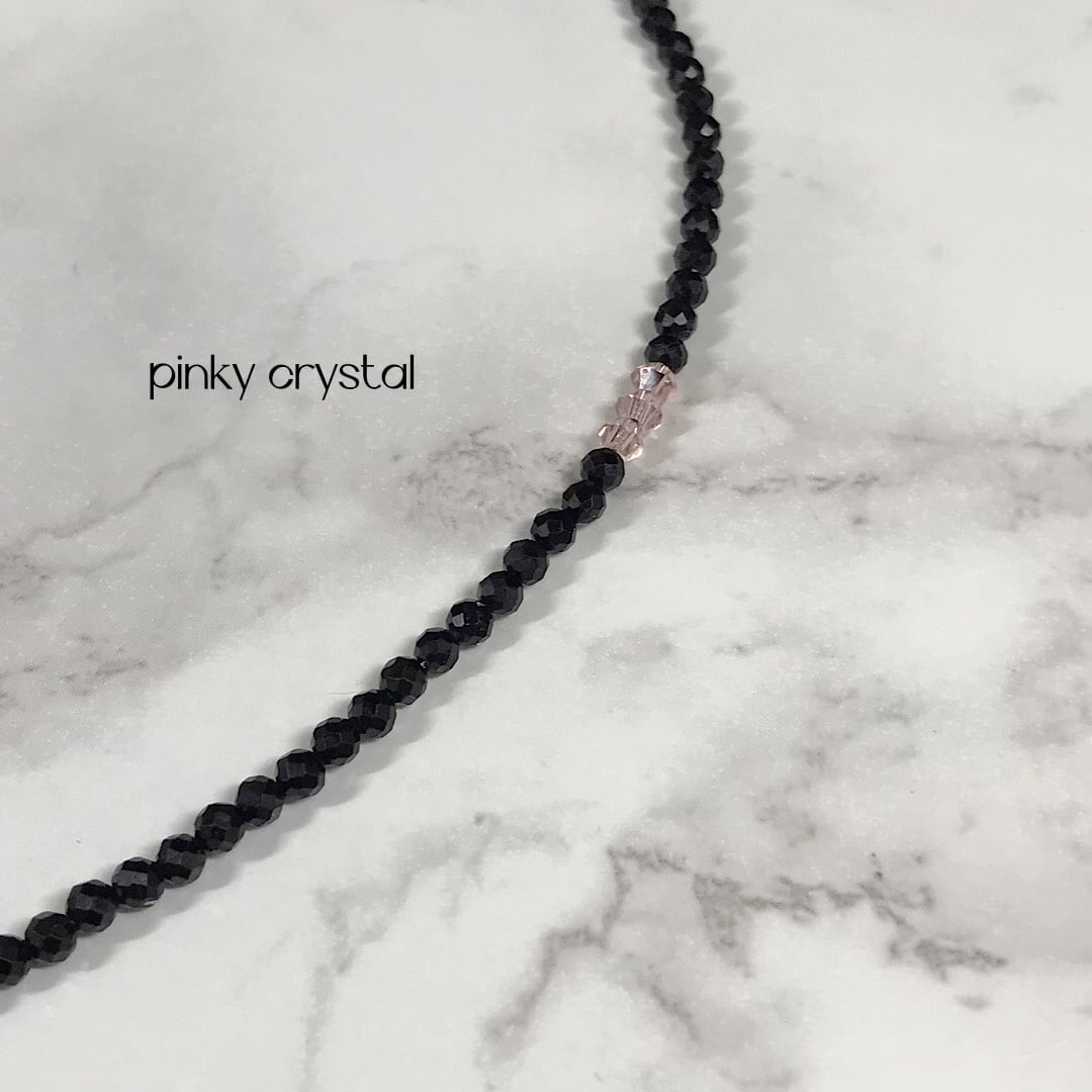 Black spinel 2 Pink Crystal necklace 3mm | MICCHI ISM アクセサリー