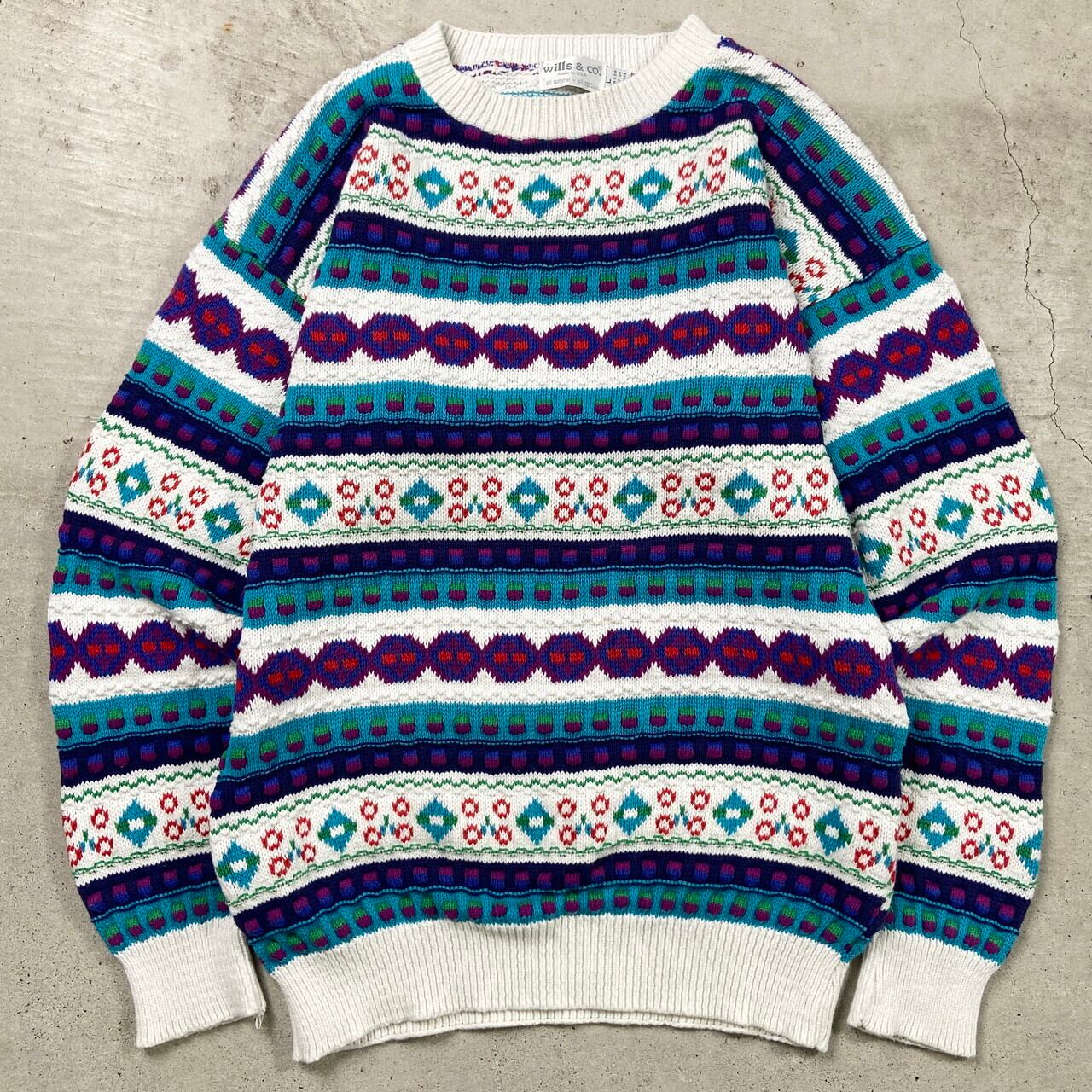 90年代 USA製 wills&co. フェアアイル柄 ニットセーター 総柄  