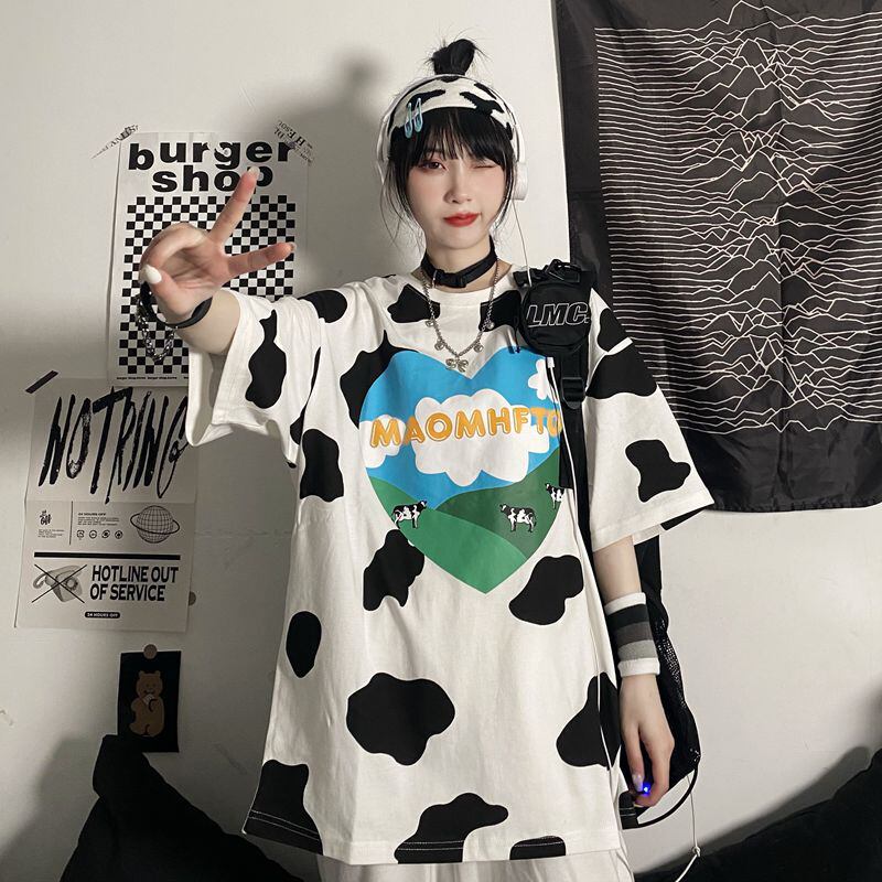 ルーズスプリングサマープリント柄ロングTシャツ 春物 夏物 ケッペル21106471122