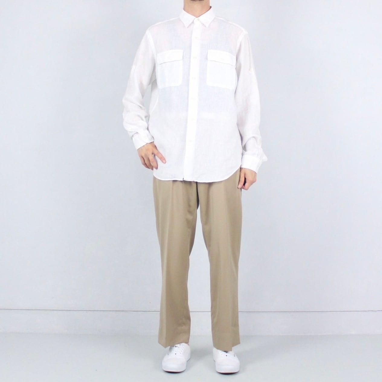 Polo by Ralph Lauren リネン 白シャツ ダブルフラップポケット【FF