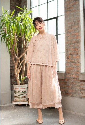 完売御礼【セットアップ】Chinese Style Tulle Lace outfit / チャイナ風チュールレースワイドパンツセット
