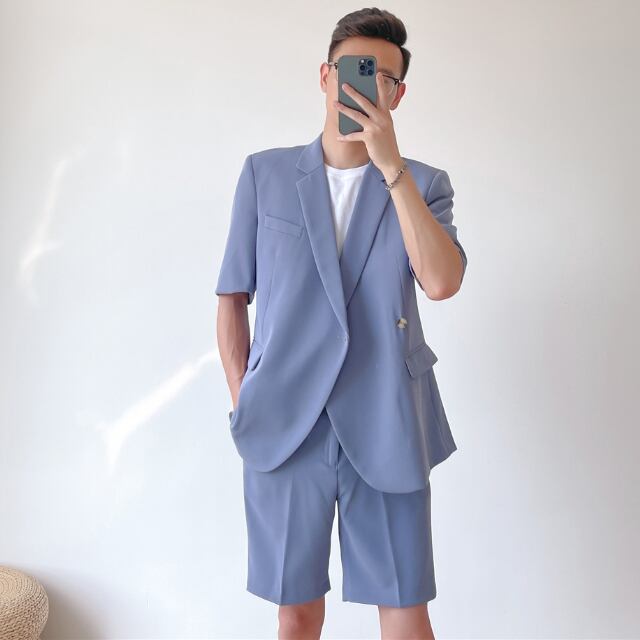 予約販売】メンズ セットアップ 上下 ハーフパンツ 半袖 変形