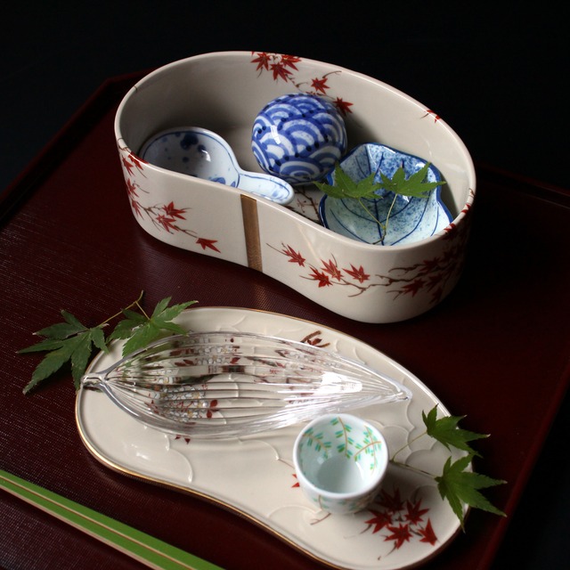 吹き墨　木の葉　小皿