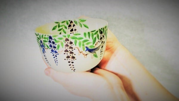 抹茶碗 藤にほととぎす | 京焼窯元 橋本城岳