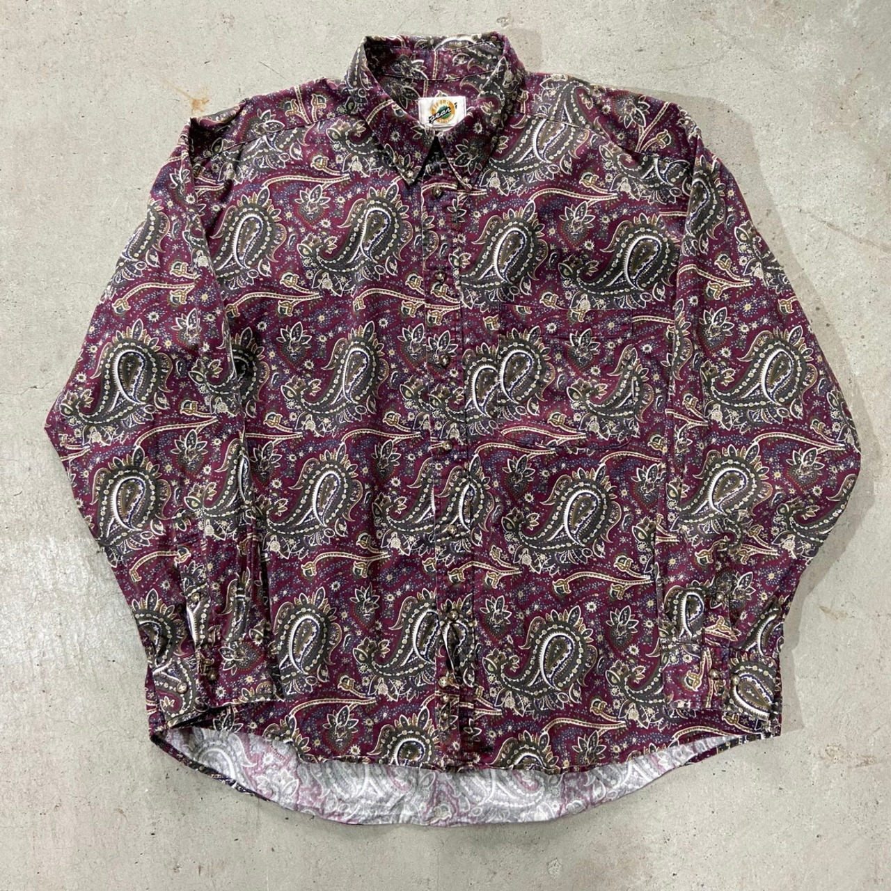 FIELD gear 総柄 ペイズリー柄 長袖コットンシャツ メンズXL 古着 