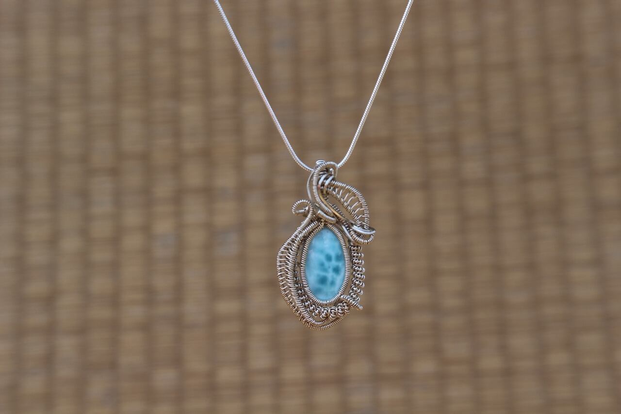 Larimar silver925 wirewrapping pendant