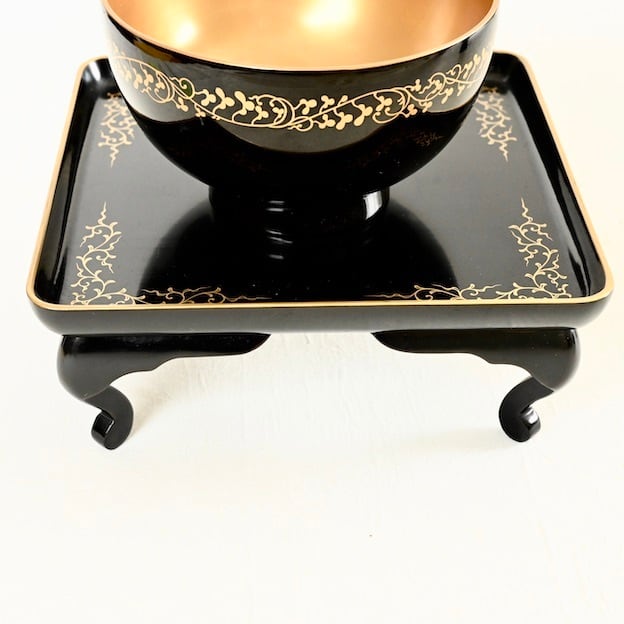 43046】猫脚膳 輪島塗 明治 / Wajima Nuri Footed Tray Black Square