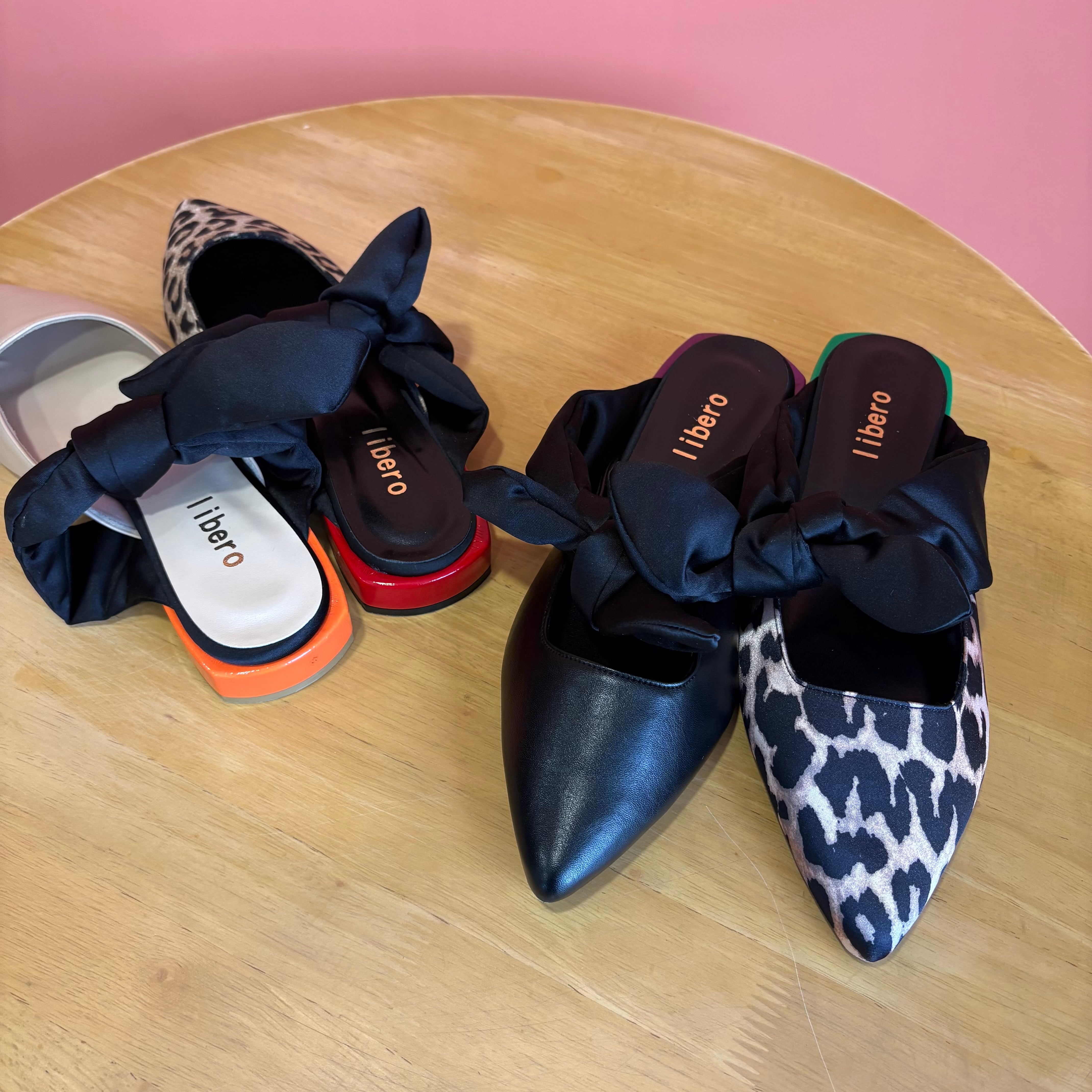 《 ご予約受付3/9(月)まで/4月中旬入荷 》【 libero 】配色ポインテッドトゥミュール(リボン) /14901