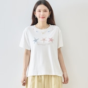 TRUBE ビジュパールデコレーションヒトデ3連プリント半袖Tシャツ【M~L】ホワイト