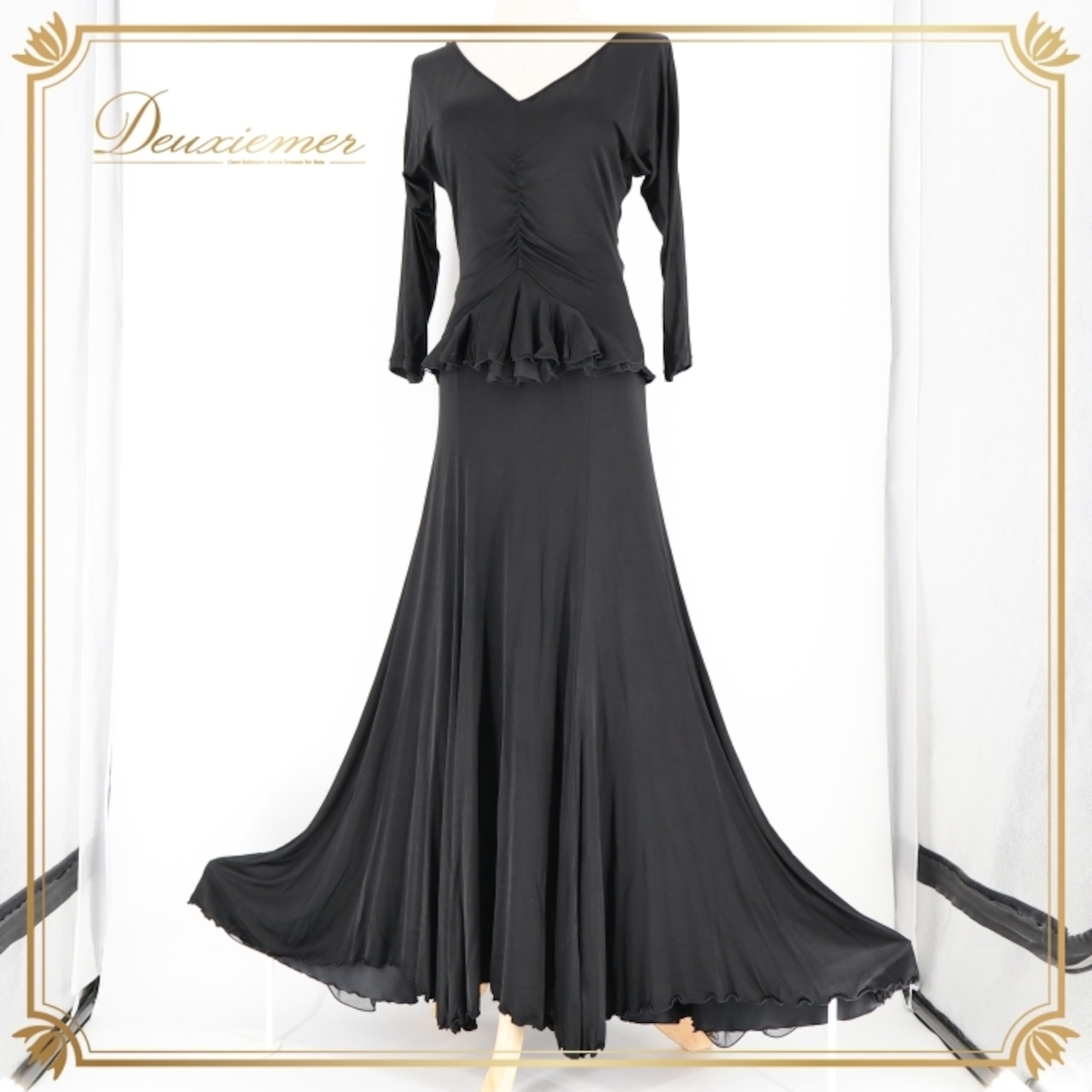 社交ダンス 衣装 ツーピース ブラック系 チャコット Chacott 無地 シンプル 黒 伸縮 ストレッチ セットアップ 上下セット 上品 日本製 パーティー かわいい ダンス衣装 イベント ステージ