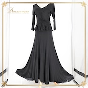 社交ダンス 衣装 ツーピース ブラック系 チャコット Chacott 無地 シンプル 黒 伸縮 ストレッチ セットアップ 上下セット 上品 日本製 パーティー かわいい ダンス衣装 イベント ステージ