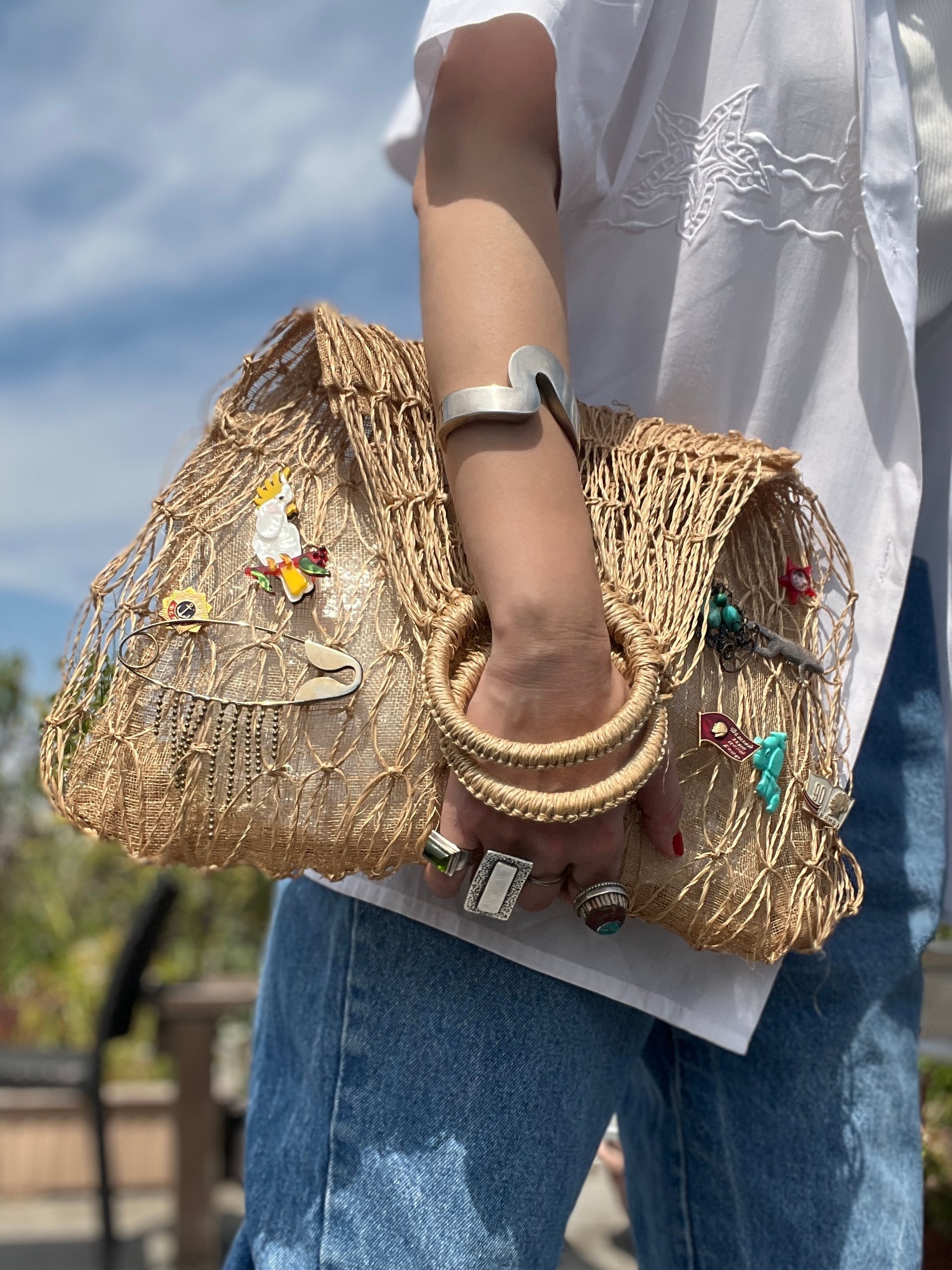 Vintage handmade × natural beige bag ( ヴィンテージ バッグ )