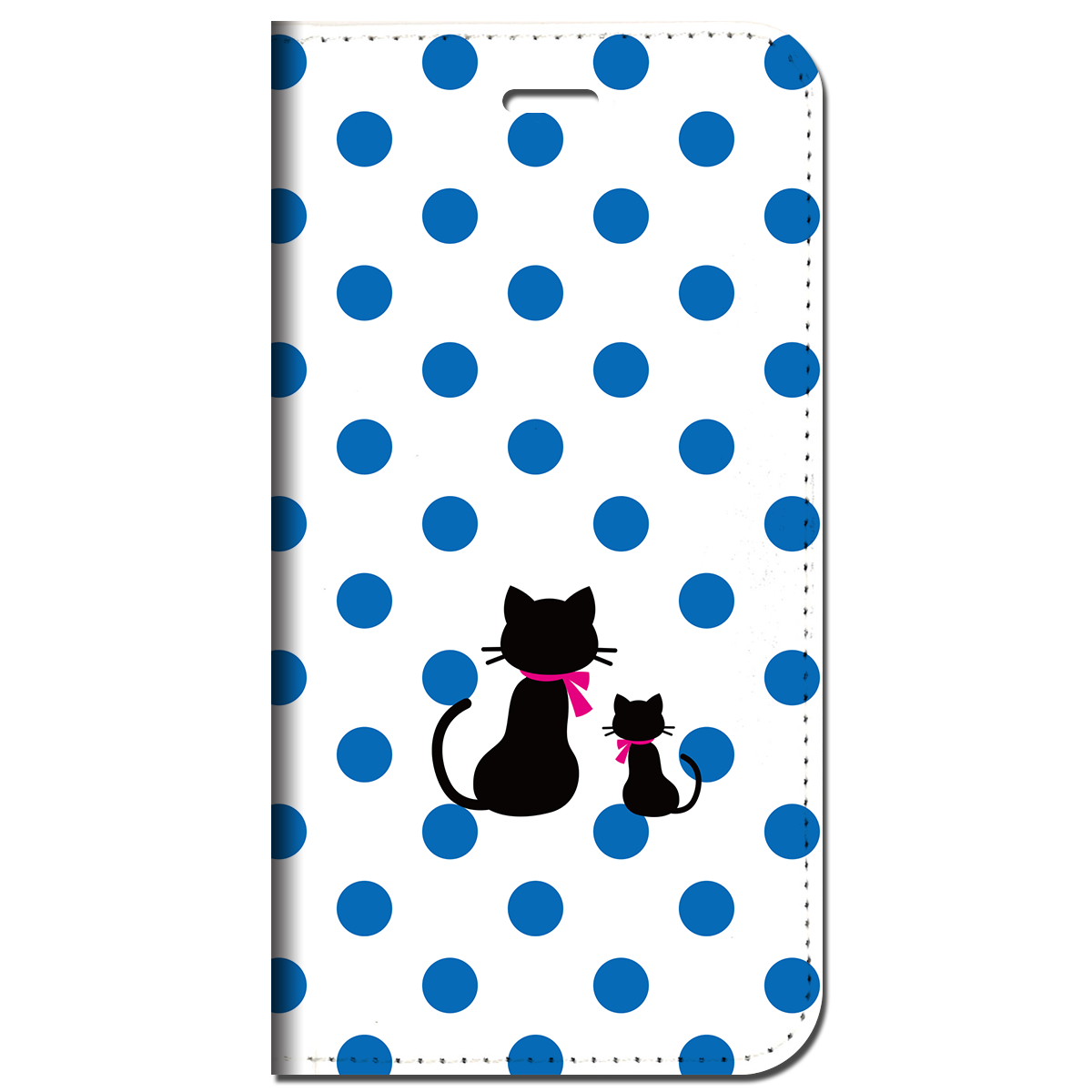 iPhone対応 スマホ 手帳型ケース 親子猫ドット-ブルー ポップ イラストネコ 【iPhone17 / iPhone16 / iPhone16e / iPhoneSE 他 iPhone各機種対応】 st47