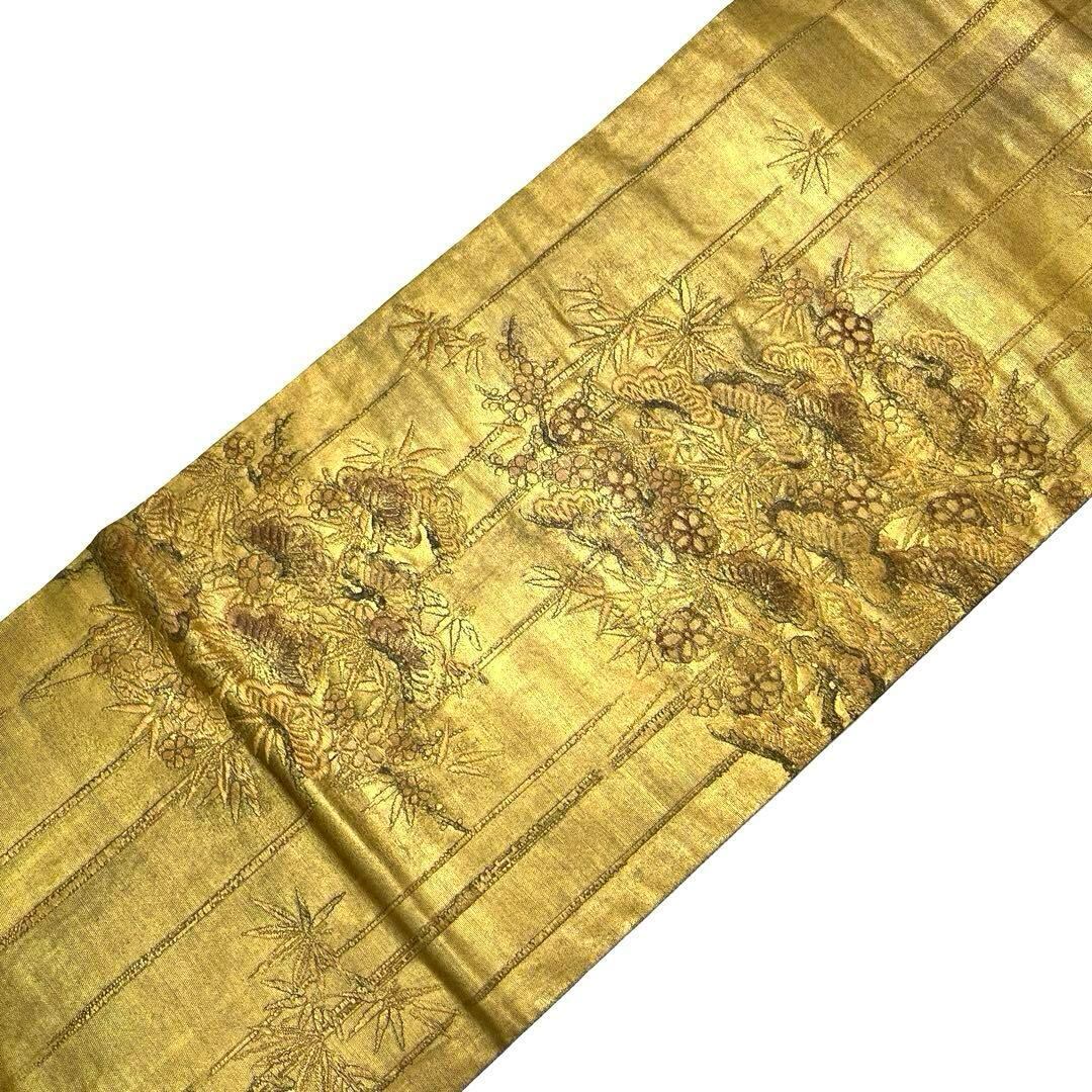 袋帯 西陣 加納幸 能花詩 松に花模様 金色 O-4242 | リユース着物わびさび 