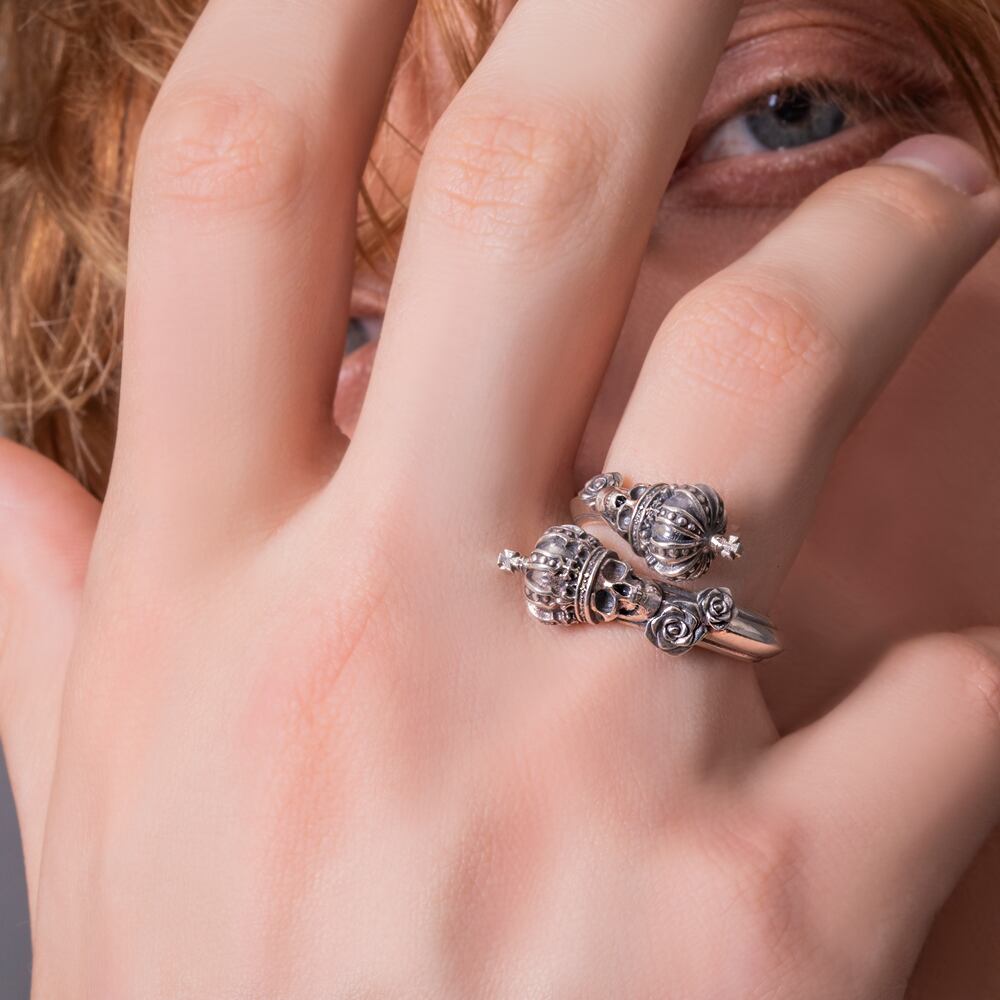 ツインスカルクラウンリング 指輪 AKR0079 Twin Skull Crown Ring