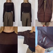 crew neck tulle sheer short tops/brown