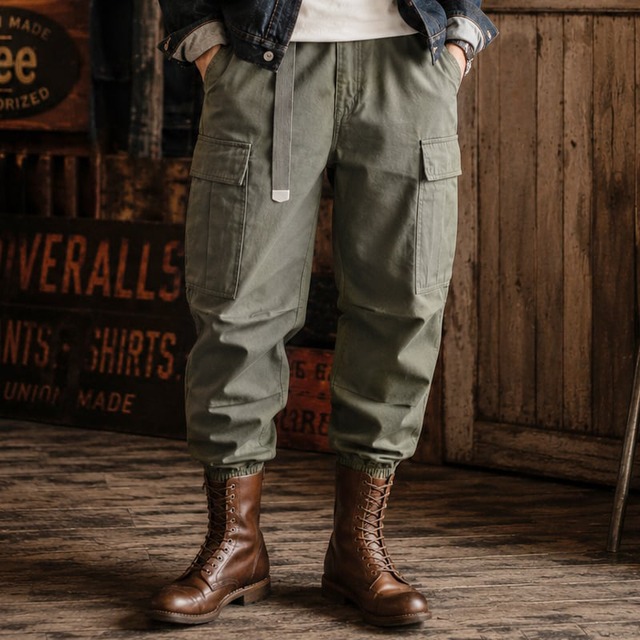 Webbing belt washed parachute pants 00388