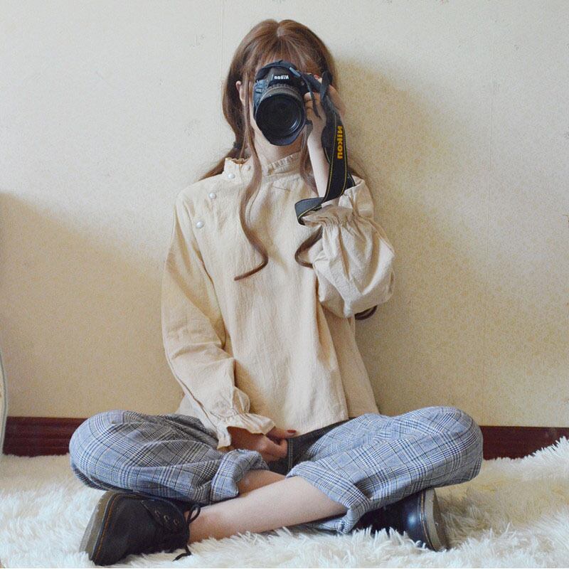 オータムレディーススタンダードスタイルシャツ トップス ロング レトロ 秋物 萌量不足21842652403