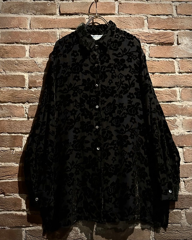 【Caka act3】Flocky Flower Pattern Vintage Loose Sheer Shirt