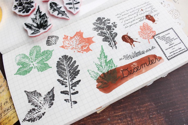 ゴム製スタンプ　斑驳树叶【MOODTAPE】[MD-13h]