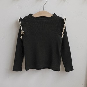 秋レースフリルリブTシャツ