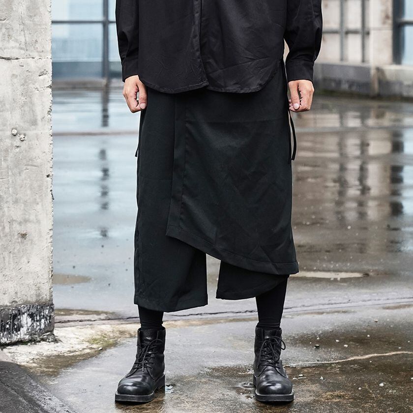 ダークアシンメトリーワイドレッグパンツ MPA0009