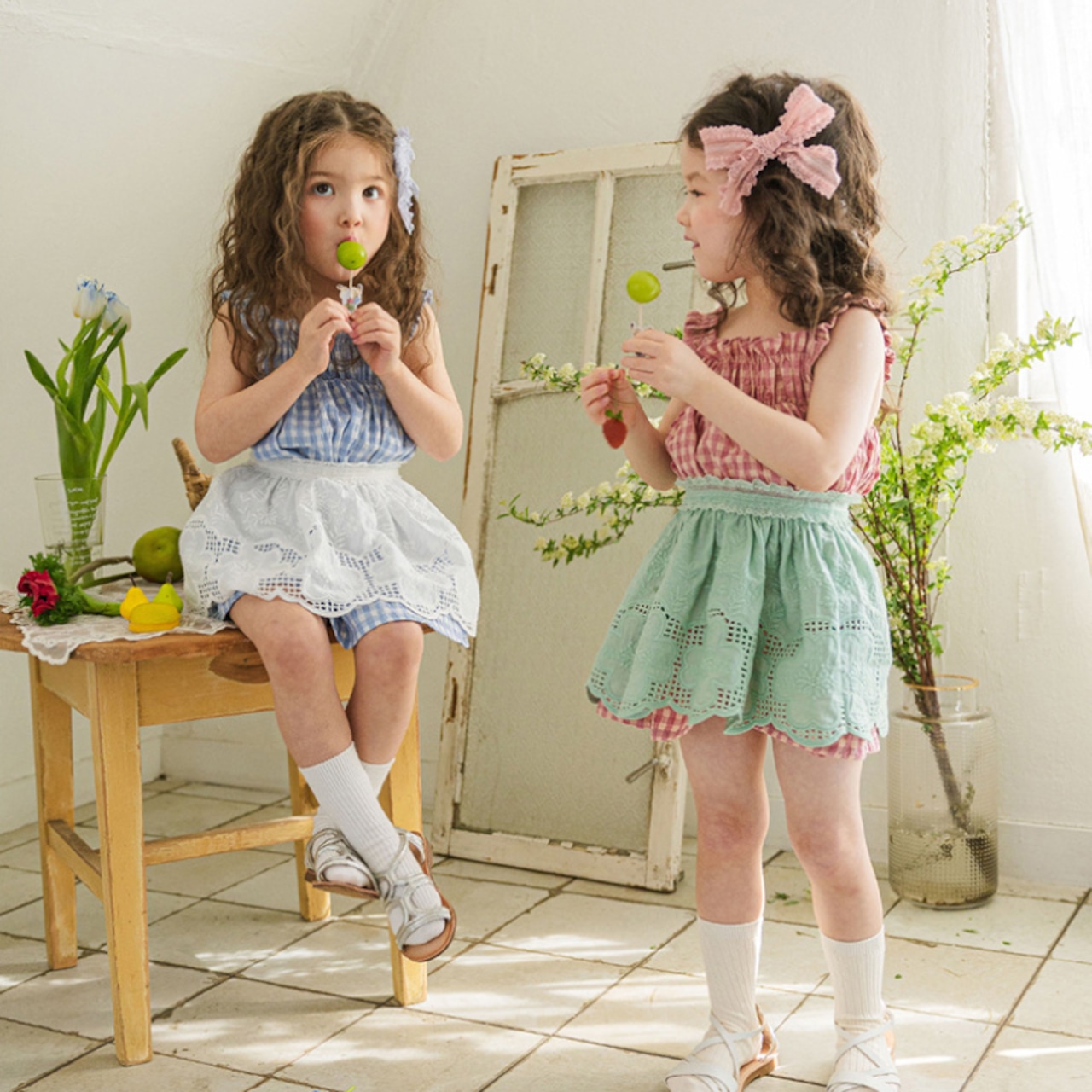 夏チェック柄キャミソールワンピース