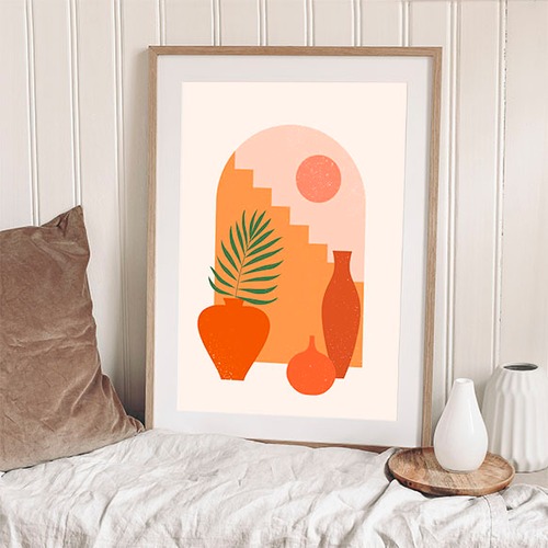 砂漠と植物 / ポスター 写真 ミニマル 現代美術 モダン 階段 太陽 壺 花瓶 ボーホー テラコッタ アートプリント