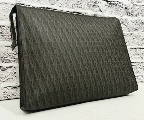 美品◆SAINT LAURENT PARIS サンローランパリ 男女可 モノグラム PVC x レザー クラッチ バッグ タブレットケース ポーチ 茶黒◆定番モデル