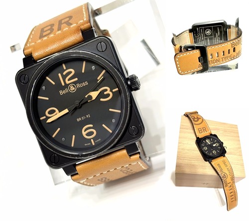 　Bell＆Ross ベル＆ロス　BR01-92　ヘリテージ アヴィエーション　ブラック オレンジ　46mm　時計　自動巻き　レザーベルト