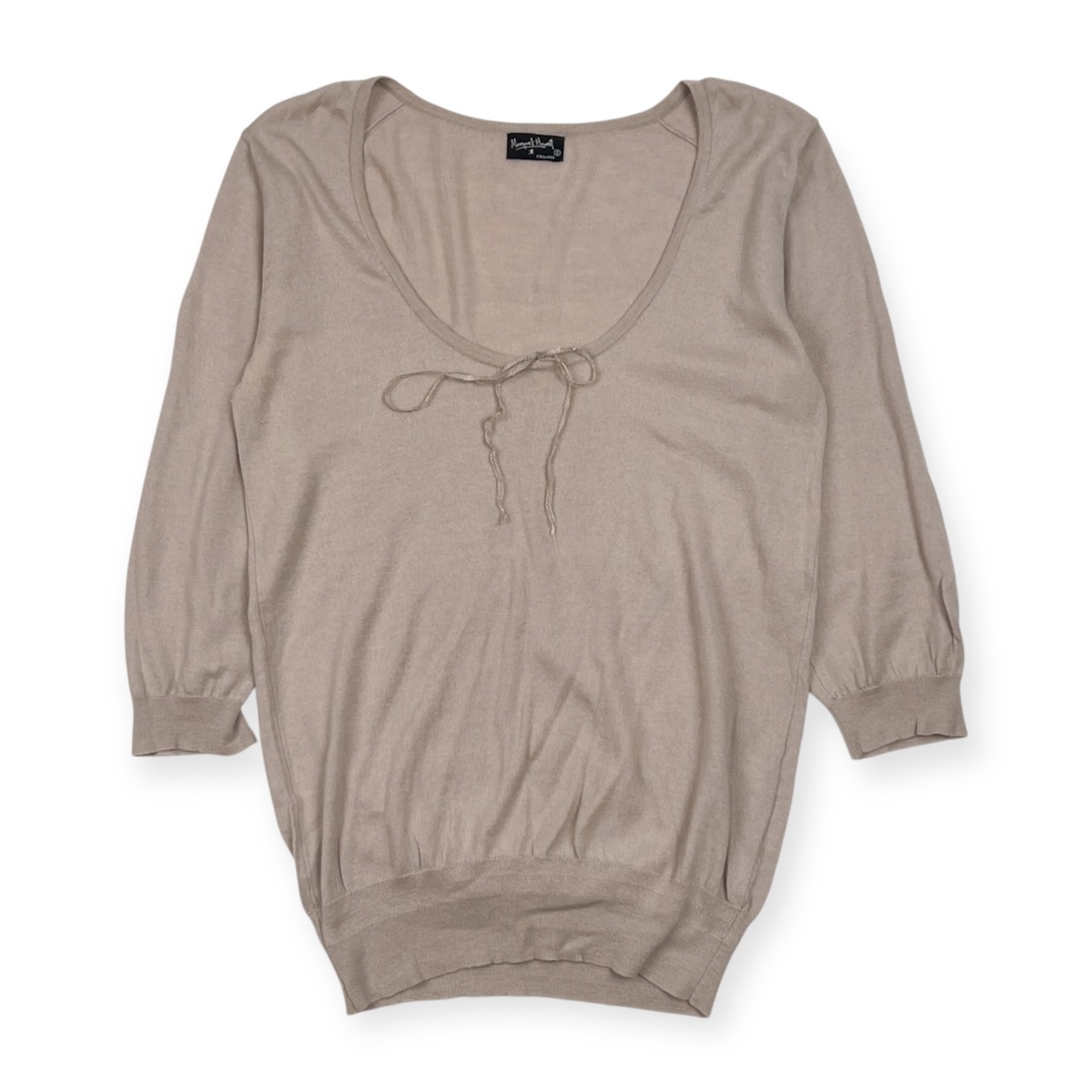 カシミヤ混 MARGARET HOWELL マーガレットハウエル リボン 薄手 七分袖 ニット セーター 2/グレー ベージュ 系レディース