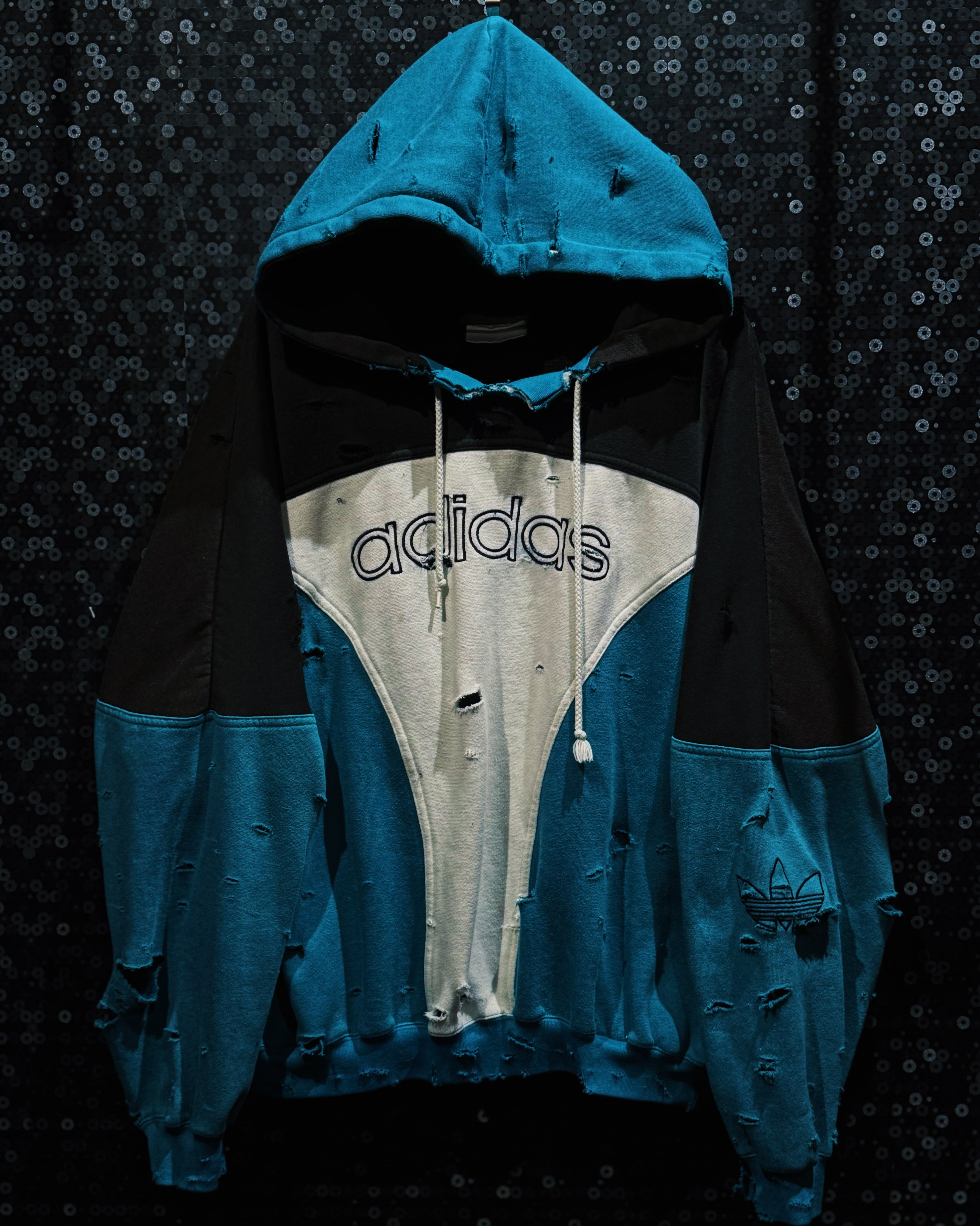 【ÆIEM】original “boro” re:make adidas Three-Tone Panel Destroyed Hoodie