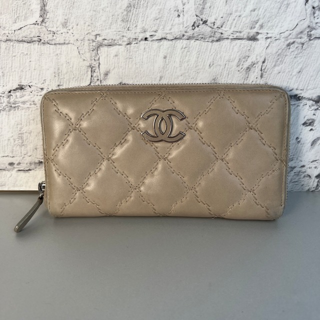 【最終処分SALE】CHANEL シャネル ココマーク ウルトラステッチ  ラムスキン 財布 ベージュ A-8965