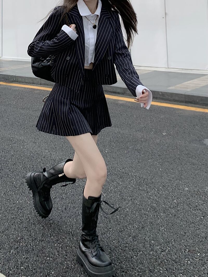 ストライプジャケット スタイルショートオータム ストリート 秋物 ブラックストロベリース73927271566