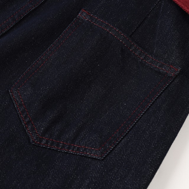 contrast waist band collar stitch denim pants L0625